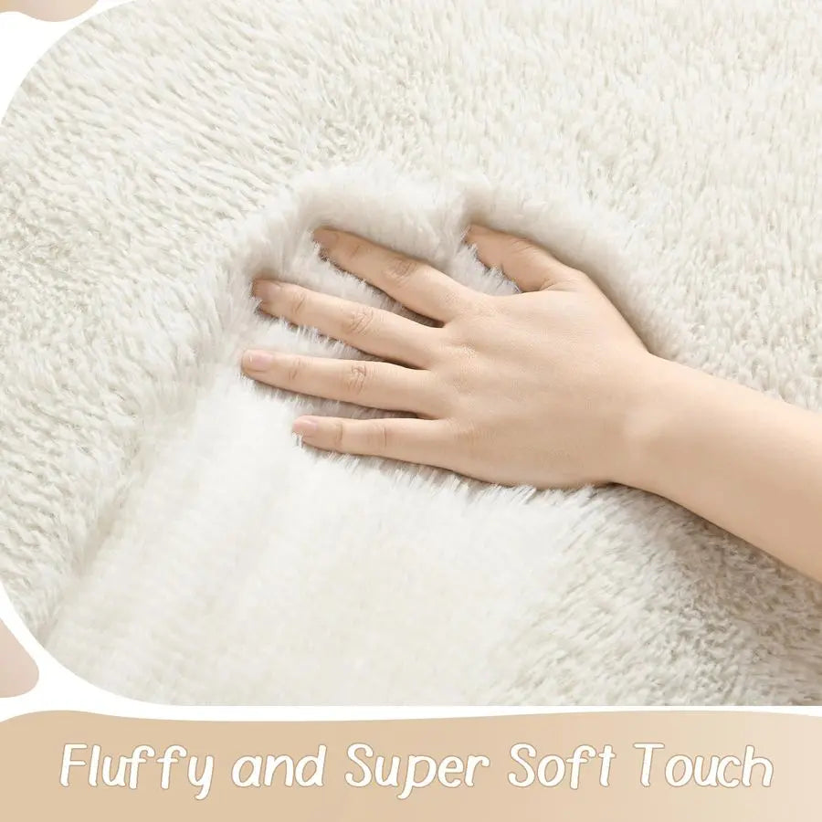 Fluffy Rugs for Living Room 5x8 Cream White, Washable Large Area Rugs