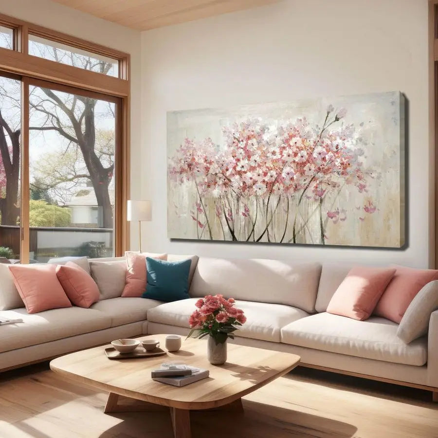 White Floral Oil Painting Canvas Wall Decor Modern Botanical Picture Wall Art