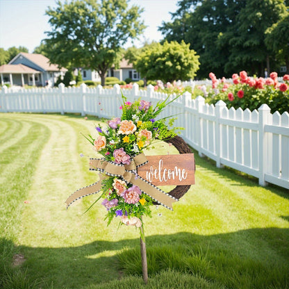 Spring Wreath for Front Door, 16.9 Inch Welcome Sign Front Door Wreath, Indoor Outdoor Green Eucalyptus Daisy Welcome