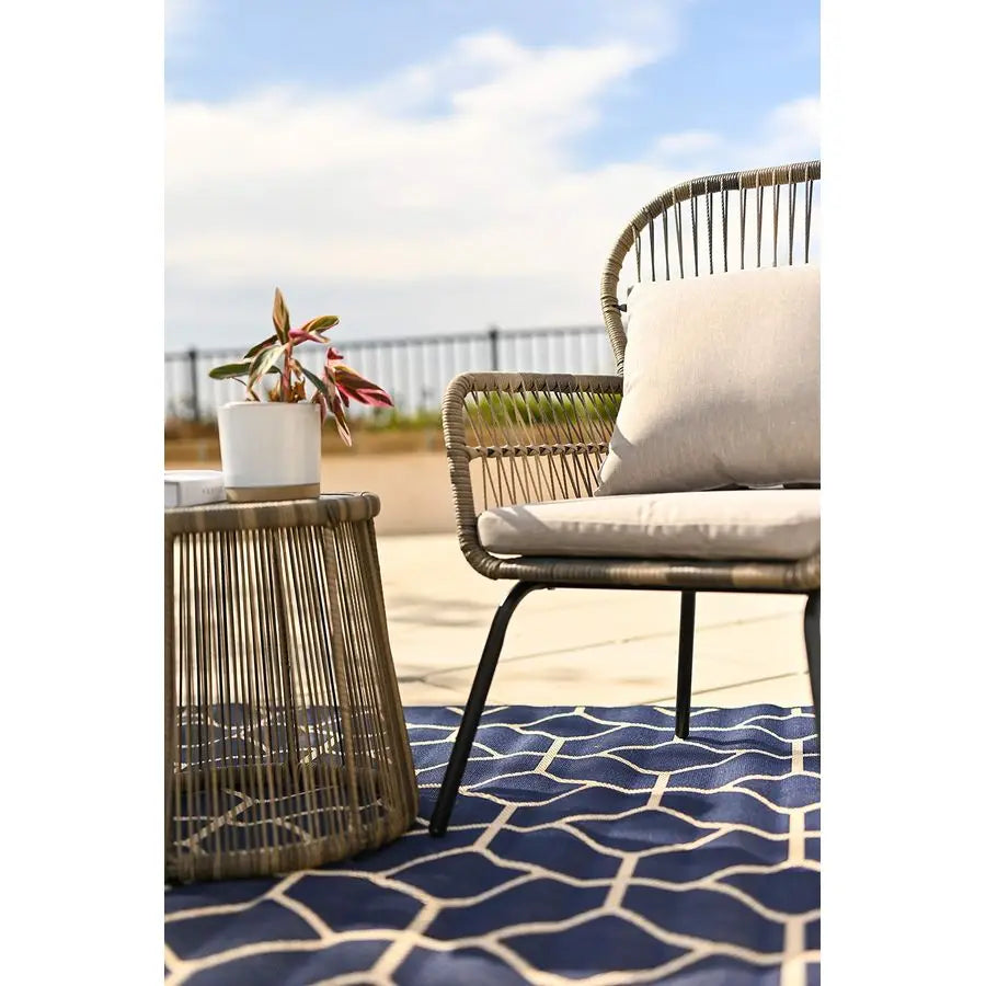 3 Pieces Bistro Chair Set w Glass Table Grey Outdoor Patio Furniture Wicker Rattan Modern Conversation Chat Seating