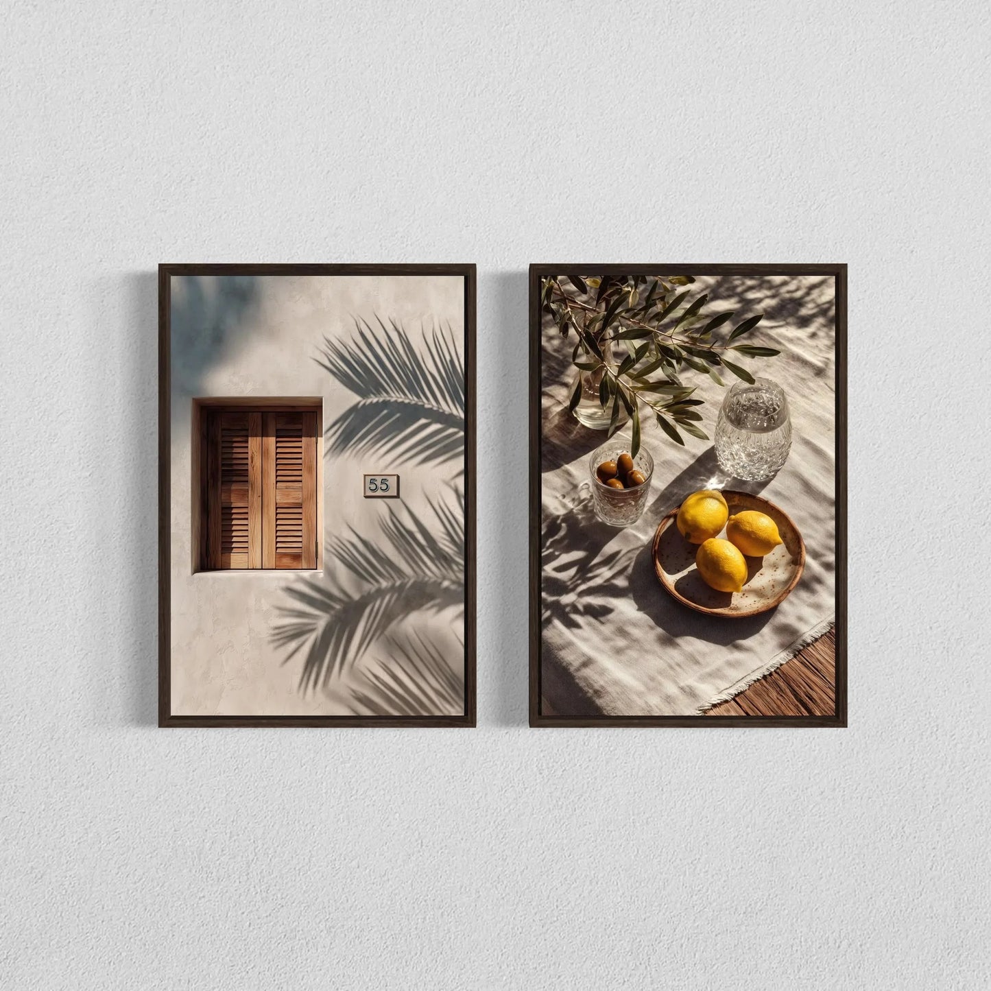 2pcs/set Neutral Olive Tree Shadow Vase Canvas Print Poster Botanical Landscape Art Print Home Decor