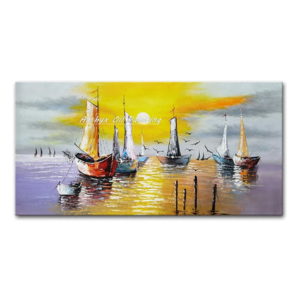 Arthyx, Hand Painted Abstract Seascape Oil Paintings On Canvas, Modern Texture Art Poster, Large Wall Picture, Home Decor