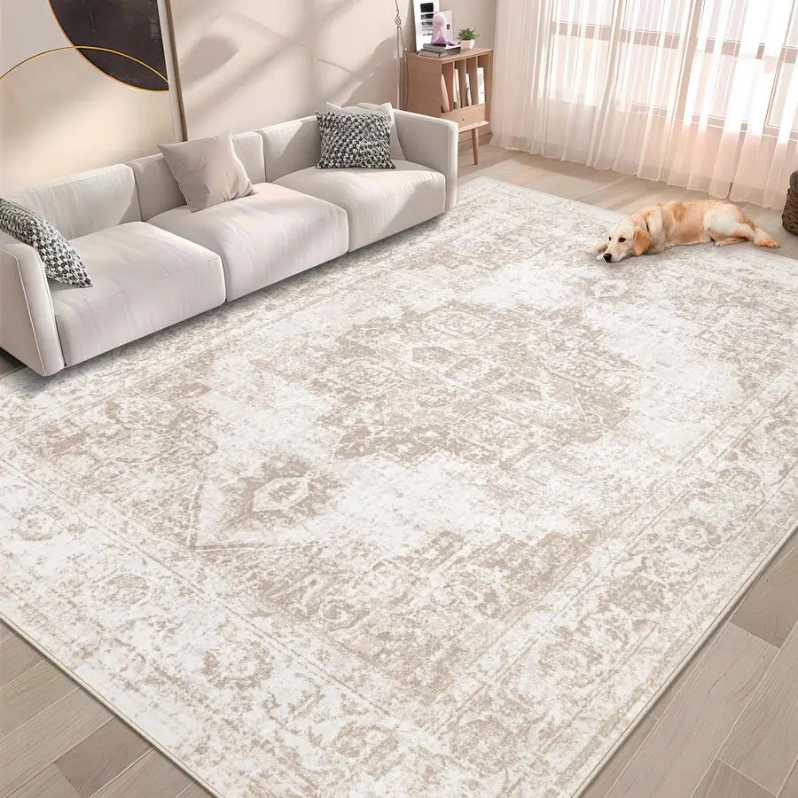 Rug 6x9 Vintage Rug Washable Indoor Medallion Rugs Low Pile Distressed Floor Carpet Retro Accent Rug