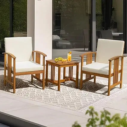 Rocking Chairs Design Heavy Duty 400lbs Capacity Wood Patio Bistro Set 3 Piece Outdoor