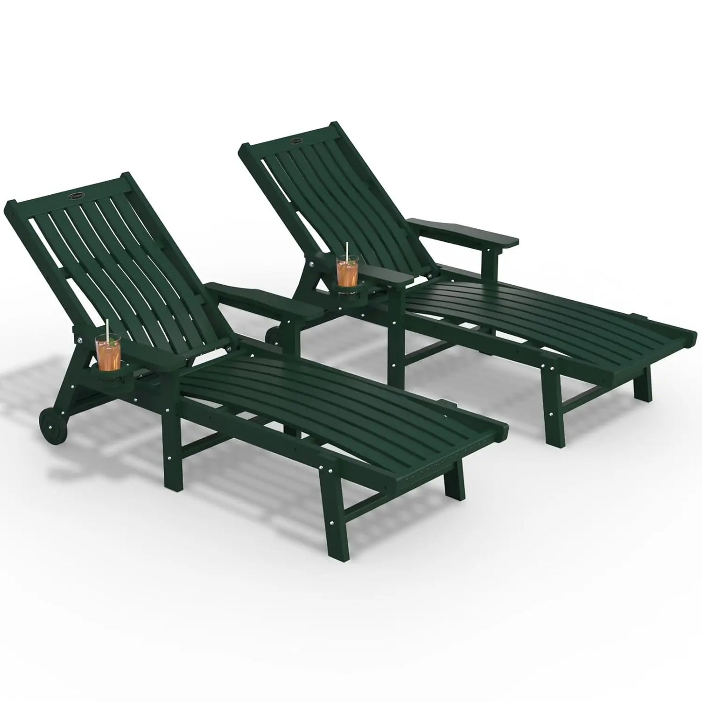 Patio Chaise Lounge Chair Set of 2, Oversized Lounge Chair Outdoor with 5 Positions, HDPE, Patio Lounge Chair