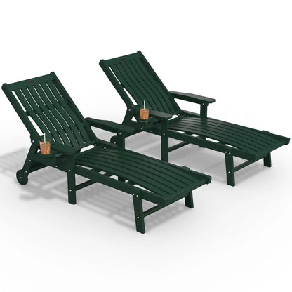 Patio Chaise Lounge Chair Set of 2, Oversized Lounge Chair Outdoor with 5 Positions, HDPE, Patio Lounge Chair