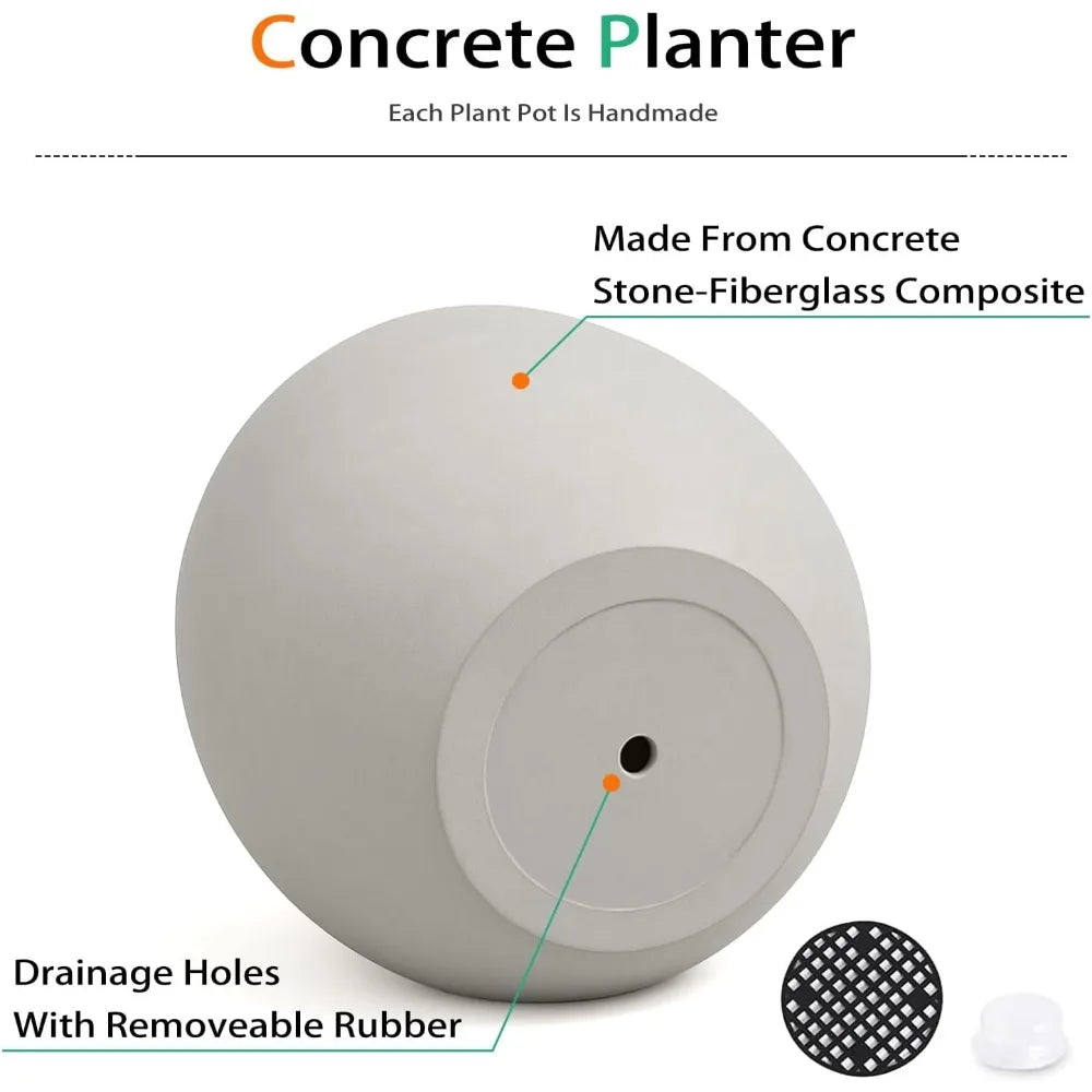 Large Gray Tall Cement Plant Pots for Outdoor Indoor Trees Flowers, 20 Inch Durable Concrete Planter