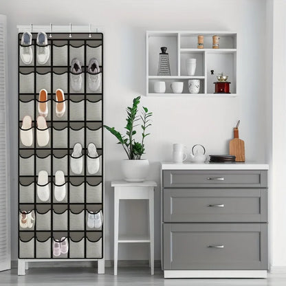 1pc 14/28/40-Grid Transparent Fabric Hanging Organizer Foldable Storage Bag For Shoes, socks, etc..