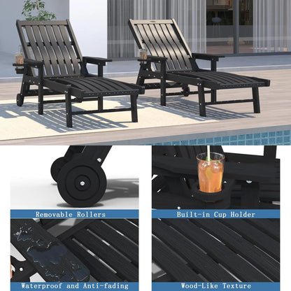 Patio Chaise Lounge Chair Set of 2, Oversized Lounge Chair Outdoor with 5 Positions, HDPE, Patio Lounge Chair