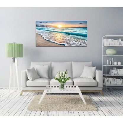 Canvas Prints Wall Art Beach Sunset Ocean Waves Nature Pictures Stretched Canvas Wooden Framed for living Room