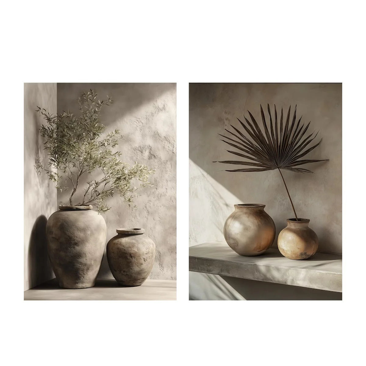 2pcs/set Neutral Olive Tree Shadow Vase Canvas Print Poster Botanical Landscape Art Print Home Decor
