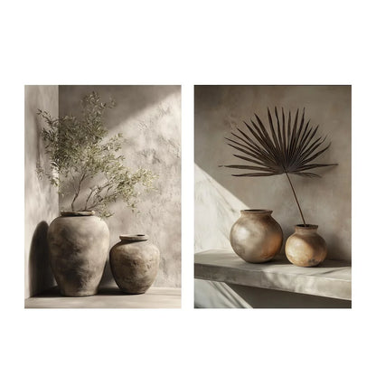 2pcs/set Neutral Olive Tree Shadow Vase Canvas Print Poster Botanical Landscape Art Print Home Decor