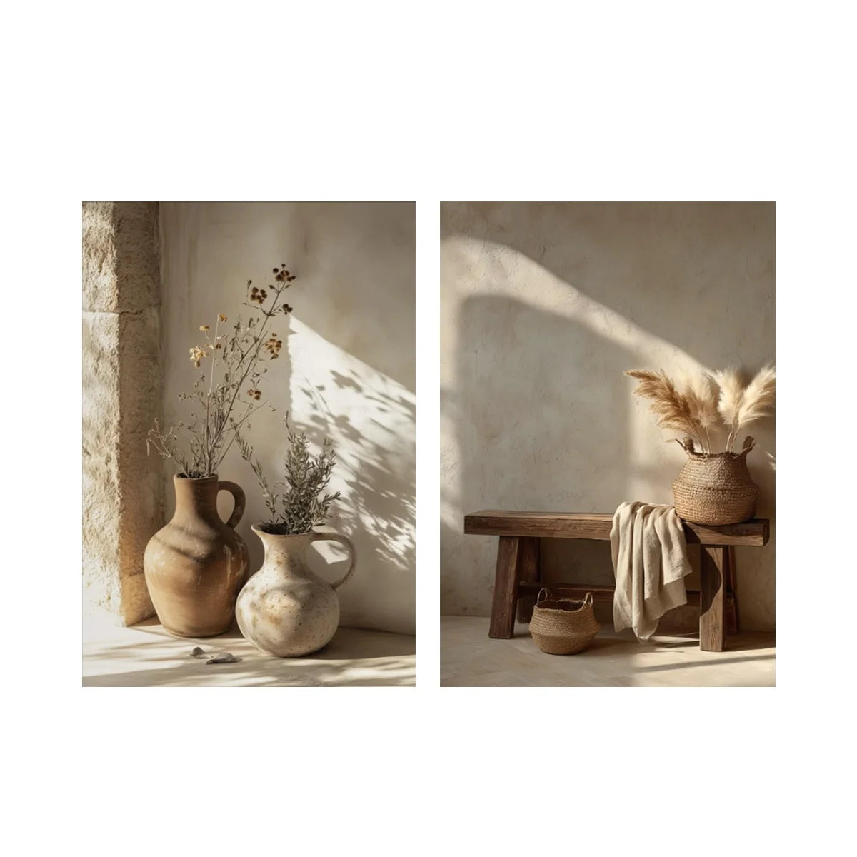2pcs/set Neutral Olive Tree Shadow Vase Canvas Print Poster Botanical Landscape Art Print Home Decor