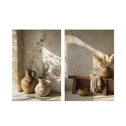 2pcs/set Neutral Olive Tree Shadow Vase Canvas Print Poster Botanical Landscape Art Print Home Decor