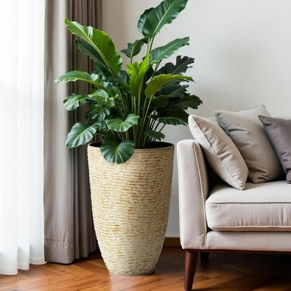 Worth 9 Gallon Tall Round Planters Set of 2-14" Dia x 21" H Stone Finish Flower Pots Indoor Decorative Container Garden