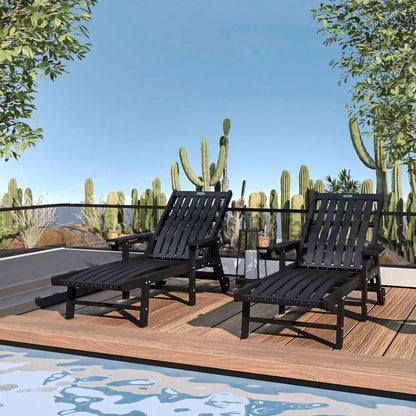 Patio Chaise Lounge Chair Set of 2, Oversized Lounge Chair Outdoor with 5 Positions, HDPE, Patio Lounge Chair