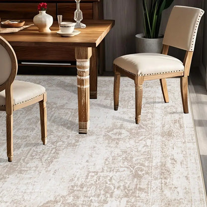 Rug 6x9 Vintage Rug Washable Indoor Medallion Rugs Low Pile Distressed Floor Carpet Retro Accent Rug