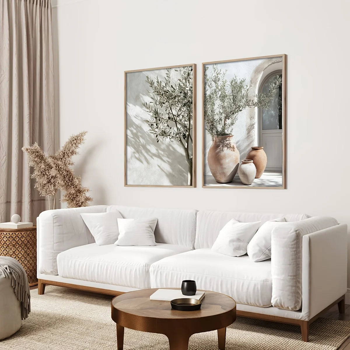 2pcs/set Neutral Olive Tree Shadow Vase Canvas Print Poster Botanical Landscape Art Print Home Decor