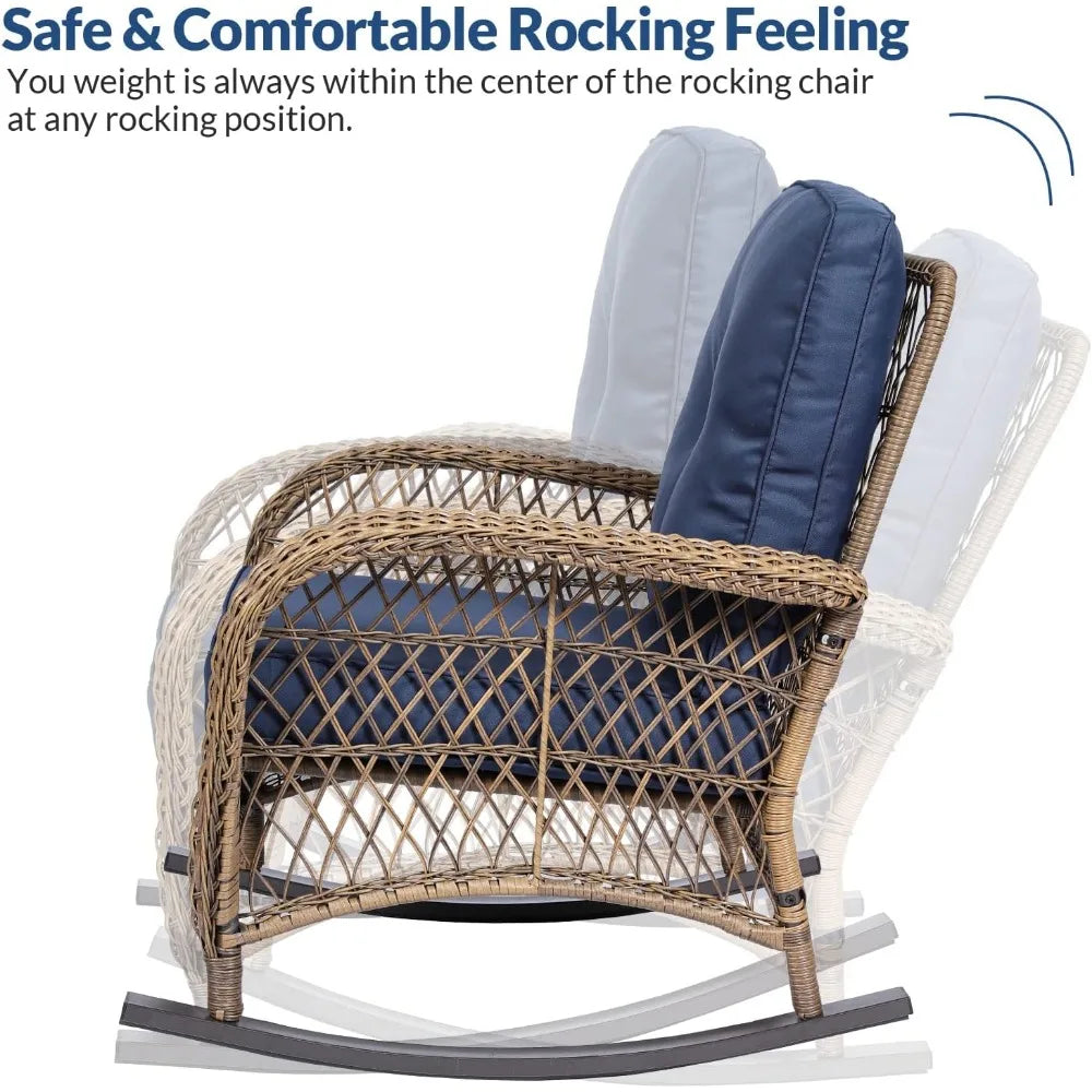Outdoor Wicker Rocking Chair, Patio Rattan Rocker Chair with Steel Frame, Light Brown Wicker