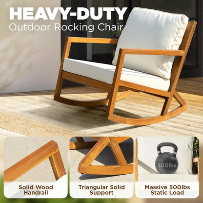 Rocking Chairs Design Heavy Duty 400lbs Capacity Wood Patio Bistro Set 3 Piece Outdoor
