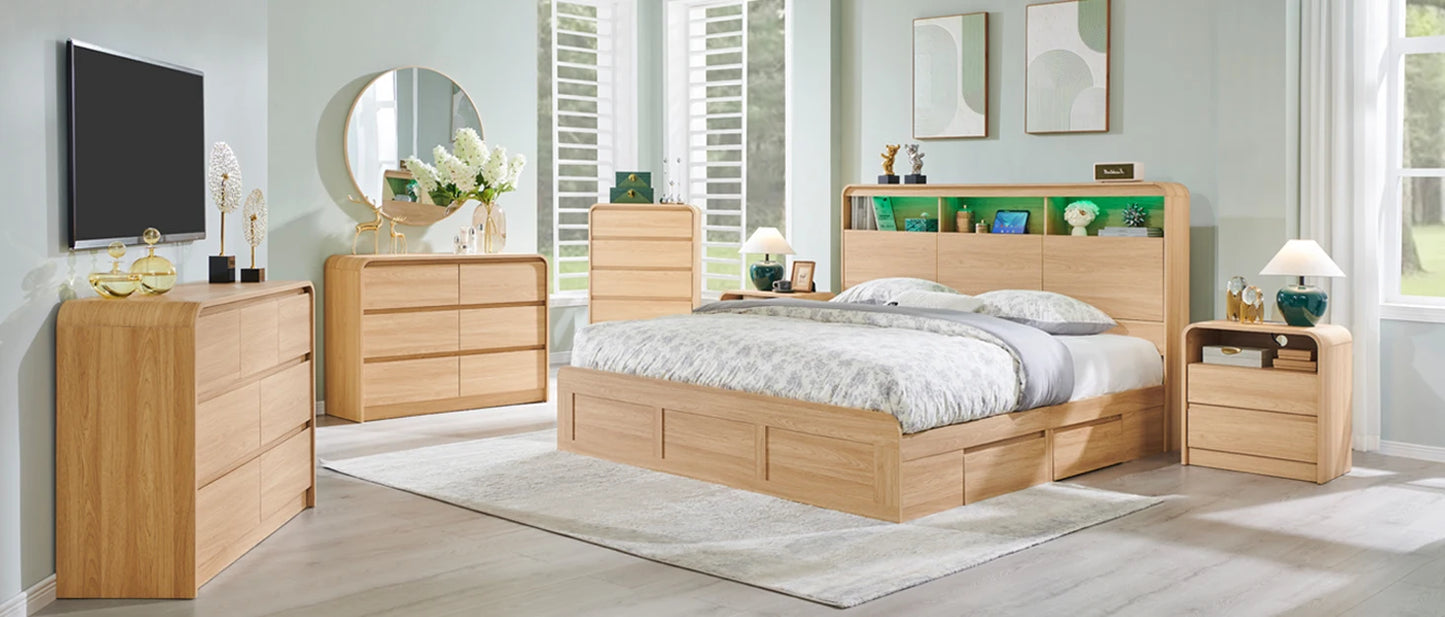 25" Tall Modern Nightstand Set of 2, 23.6'' Wide Wood Bedside Table w/2 Storage Drawers, Charging Station