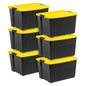60 Qt./15 Gal. Plastic Storage Boxes with Latching Lids, Black and Yellow (Set of 6)