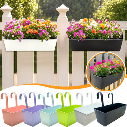 Outdoor Plants, Planter Black Metal Iron Hanging Flower Pots for Decks, Railings, Fence or Wall Mount Window Box