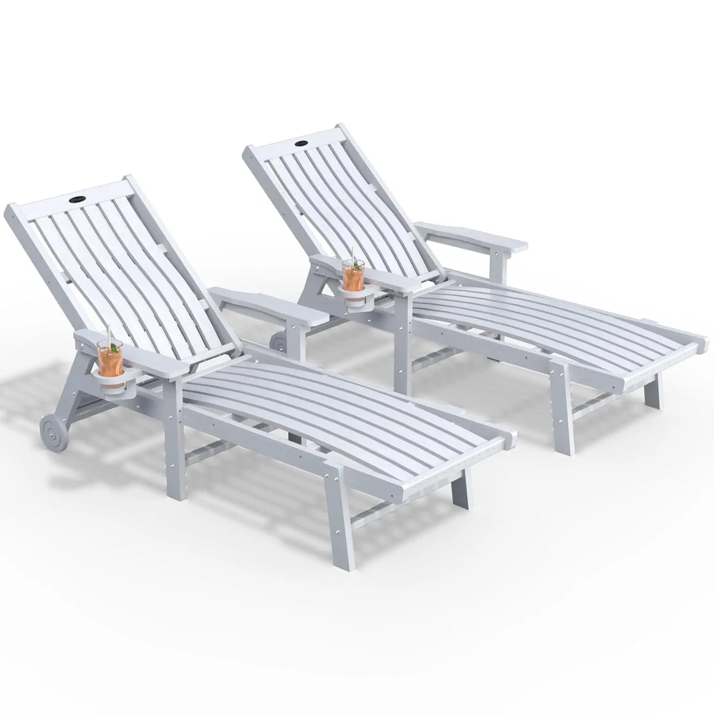 Patio Chaise Lounge Chair Set of 2, Oversized Lounge Chair Outdoor with 5 Positions, HDPE, Patio Lounge Chair