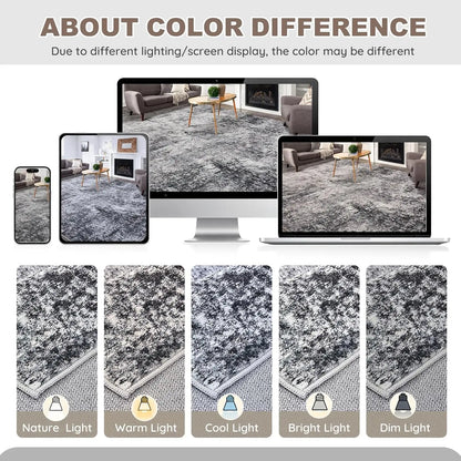 9x12 Soft Modern Abstract Area Rug - Low Pile Washable, Grey