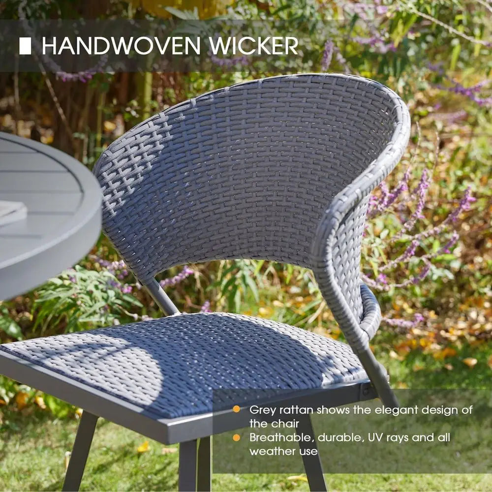 Grey Metal Patio Bar Set with 28 Table and 2 Swivel Wicker Stools