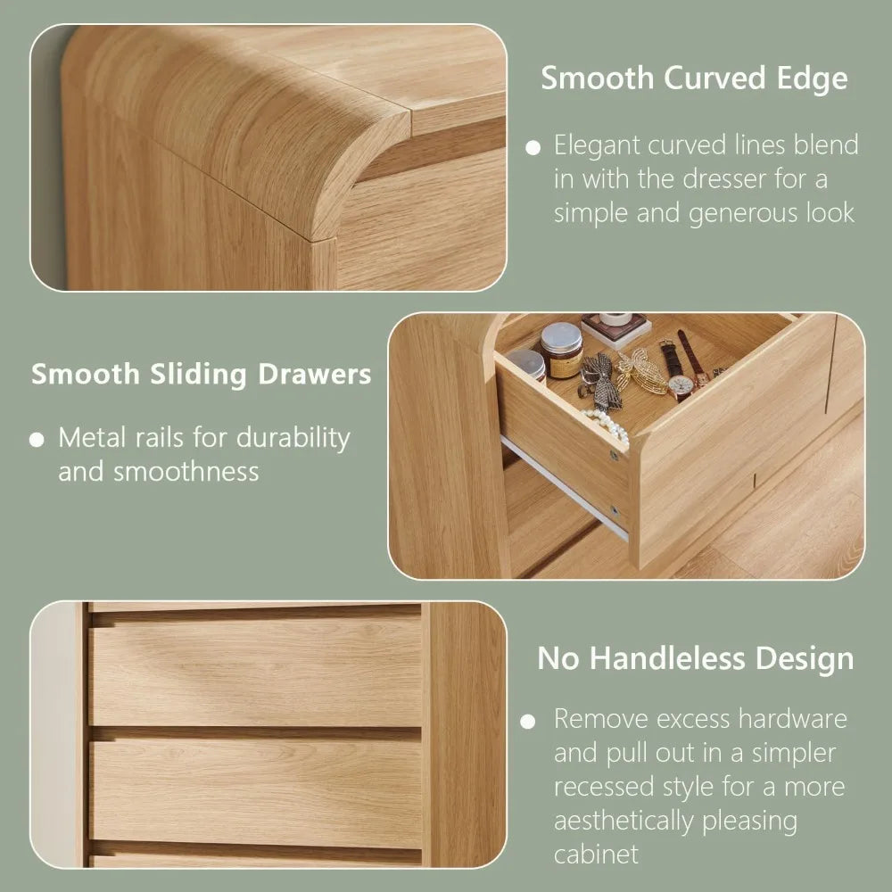 Modern 8 Drawers Dresser for Bedroom, 55 Wide Dressers & Chest of Drawers w/Curved Profile Design, Wood Mid Century