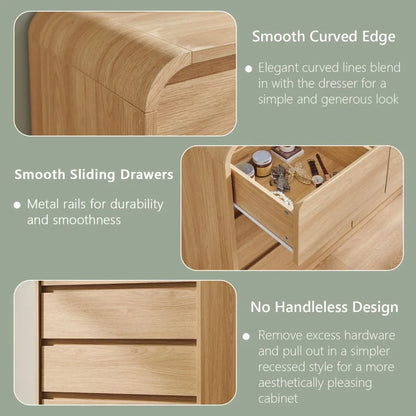 Modern 8 Drawers Dresser for Bedroom, 55 Wide Dressers & Chest of Drawers w/Curved Profile Design, Wood Mid Century