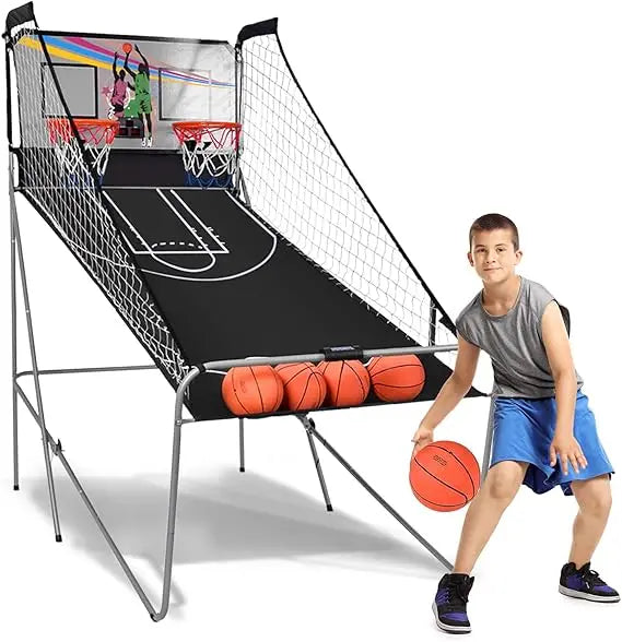 Foldable Dual Shot Basketball Game w/Electronic Scoring, 8 Game Modes, 4 Balls, Indoor Outdoor