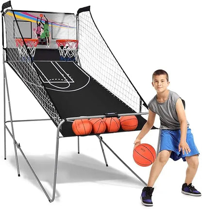 Foldable Dual Shot Basketball Game w/Electronic Scoring, 8 Game Modes, 4 Balls, Indoor Outdoor