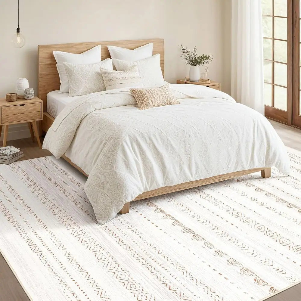 9x12 Boho Chic Area Rug - Large Neutral Modern, Soft Farmhouse Style, Stain Resistant, Non-Slip