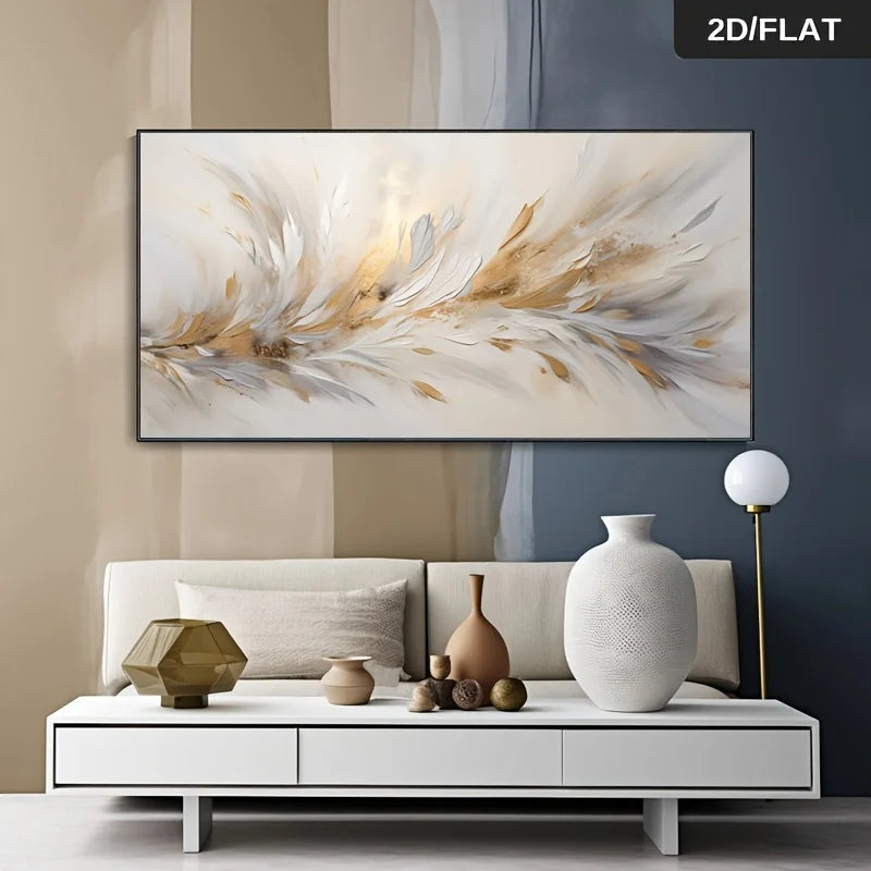 Extra Large Modern Abstract Feather Canvas Painting, Frameless Elegant Home Decorations
