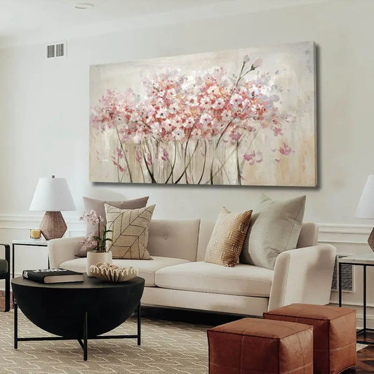White Floral Oil Painting Canvas Wall Decor Modern Botanical Picture Wall Art