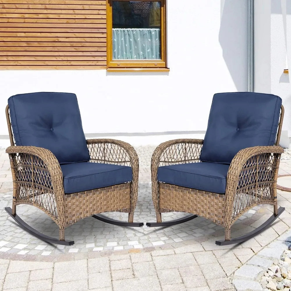 Outdoor Wicker Rocking Chair, Patio Rattan Rocker Chair with Steel Frame, Light Brown Wicker