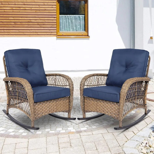 Outdoor Wicker Rocking Chair, Patio Rattan Rocker Chair with Steel Frame, Light Brown Wicker