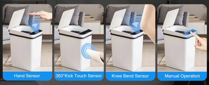 2 Pack 12L Bathroom Automatic Trash Cans, Touchless Motion Sensor Slim with Lid for Bathroom Bedroom Living Room Office White