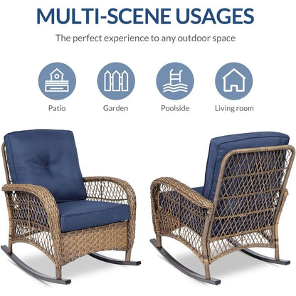 Outdoor Wicker Rocking Chair, Patio Rattan Rocker Chair with Steel Frame, Light Brown Wicker