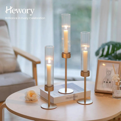 Set of 6 Tall Hurricane Candle Holders with Glass for Decor,  Centerpiece