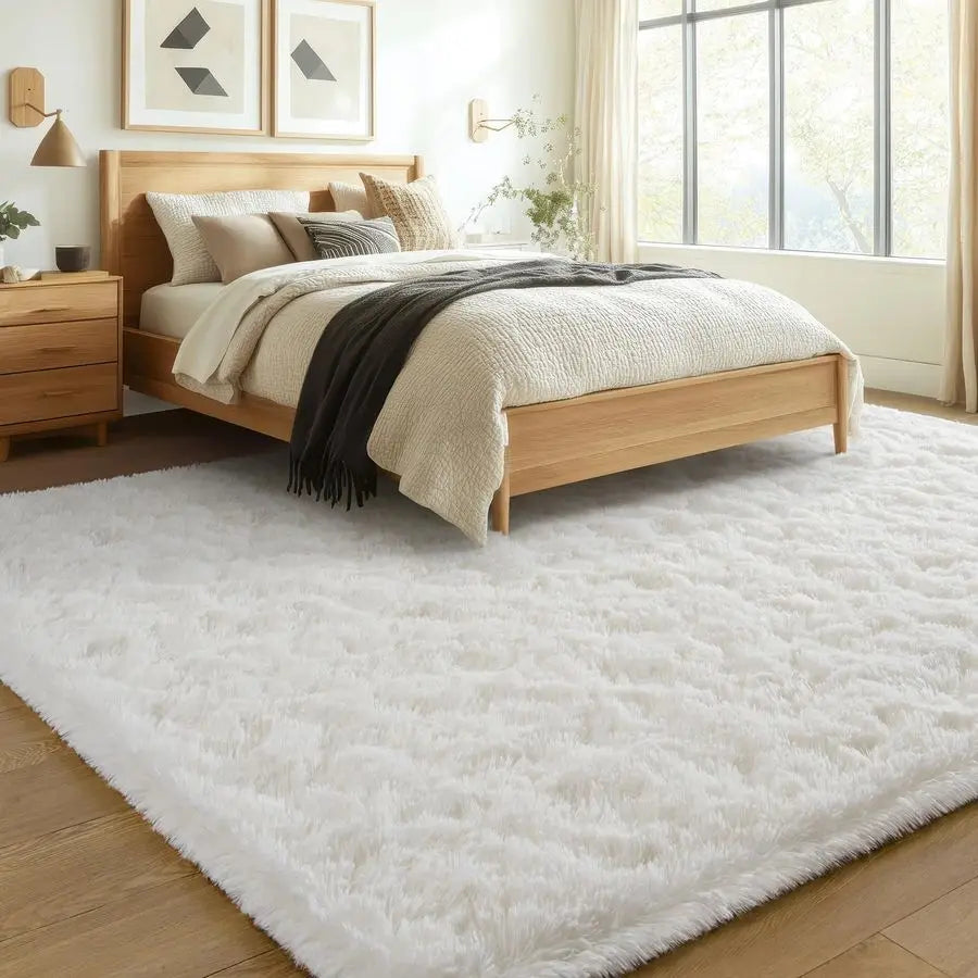 Fluffy Rugs for Living Room 5x8 Cream White, Washable Large Area Rugs