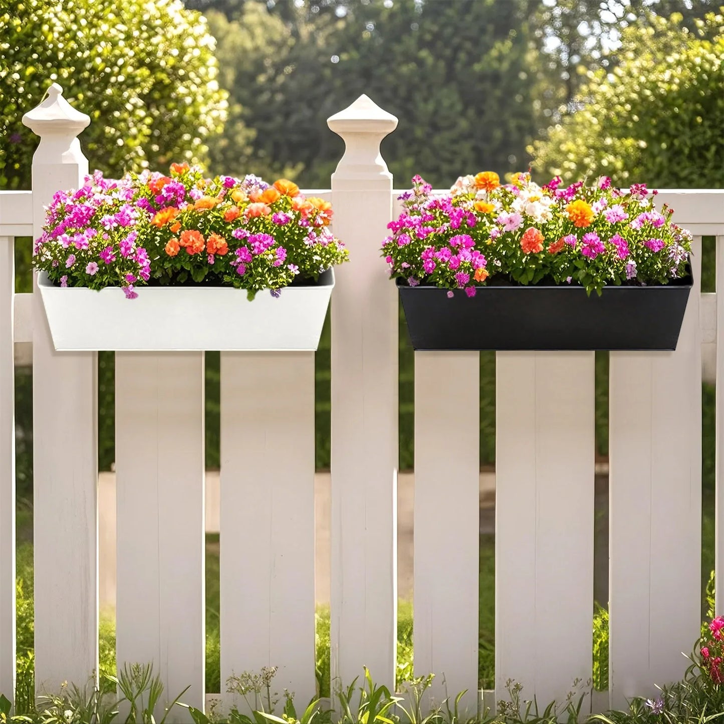Outdoor Plants, Planter Black Metal Iron Hanging Flower Pots for Decks, Railings, Fence or Wall Mount Window Box