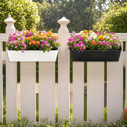Outdoor Plants, Planter Black Metal Iron Hanging Flower Pots for Decks, Railings, Fence or Wall Mount Window Box