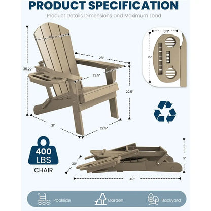 Set of 4 Weather-Resistant HDPE Adirondack Chairs with Cup Holders for Outdoor Patio, Lawn, Garden, Backyard, Deck - Brown