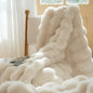 Bubble Fleece Blanket for Couch, Faux Rabbit Fur Throw, Soft Cozy Fluffy Decorative Blanket