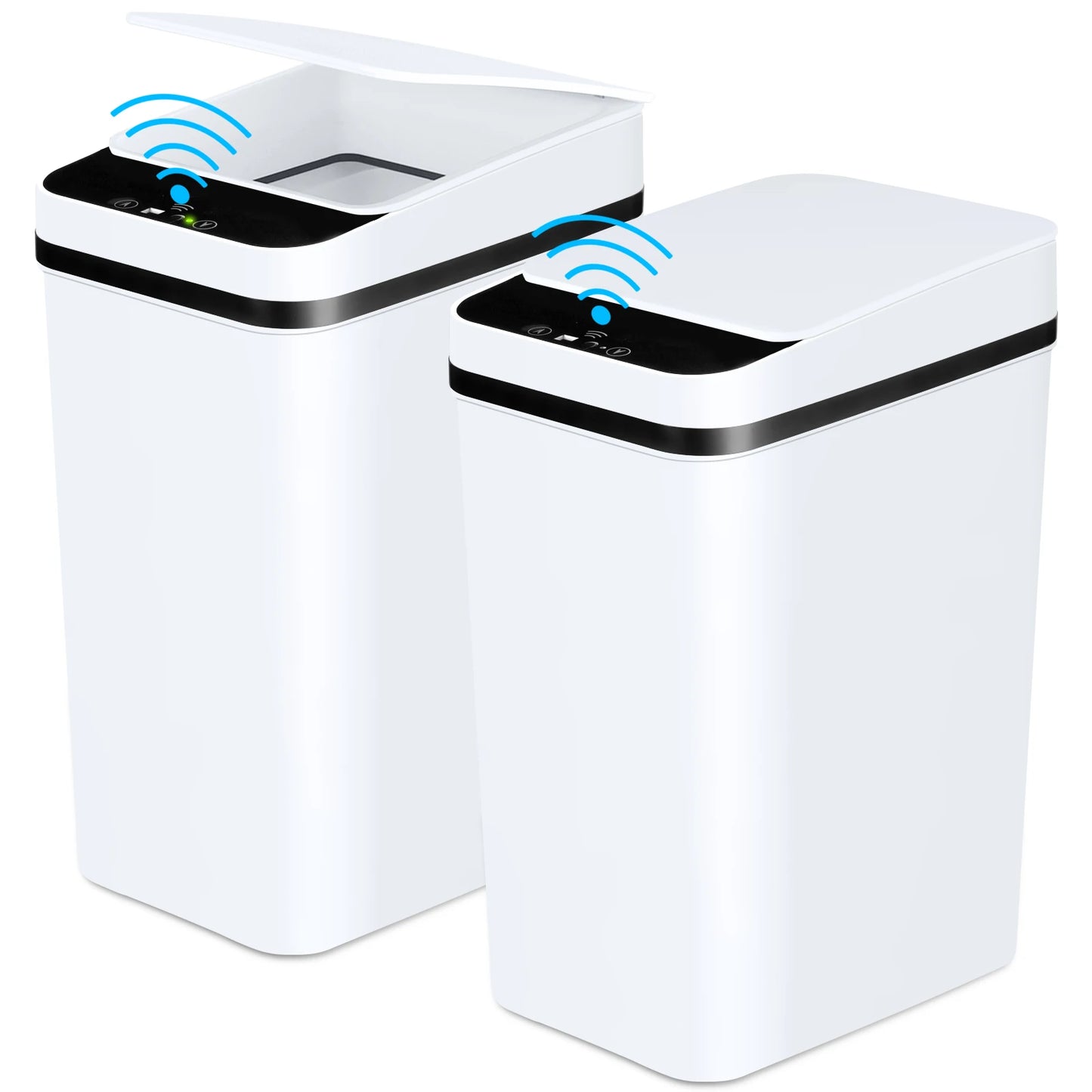 2 Pack 12L Bathroom Automatic Trash Cans, Touchless Motion Sensor Slim with Lid for Bathroom Bedroom Living Room Office White
