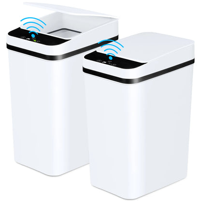 2 Pack 12L Bathroom Automatic Trash Cans, Touchless Motion Sensor Slim with Lid for Bathroom Bedroom Living Room Office White