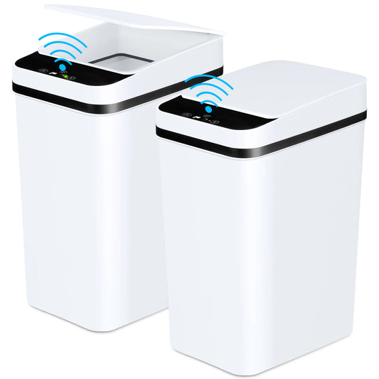 2 Pack 12L Bathroom Automatic Trash Cans, Touchless Motion Sensor Slim with Lid for Bathroom Bedroom Living Room Office White